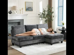 Sofá|Merax Sofá de canto moderno de 3 lugares - 194 x 118 x 81 cm - para sala de estar e quarto - tecido - cinza Cinzento