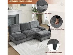 Sofá|Merax Sofá de canto moderno de 3 lugares - 194 x 118 x 81 cm - para sala de estar e quarto - tecido - cinza Cinzento