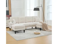 Best Merax Sofá de canto moderno em formato de U com 4 lugares e 2 chaises longues - 250 x 130 x 88 cm - com estofamento e encosto - veludo - Bege