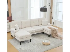 Best Merax Sofá de canto moderno em formato de U com 4 lugares e 2 chaises longues - 250 x 130 x 88 cm - com estofamento e encosto - veludo - Bege