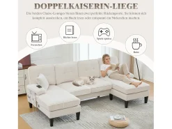 Best Merax Sofá de canto moderno em formato de U com 4 lugares e 2 chaises longues - 250 x 130 x 88 cm - com estofamento e encosto - veludo - Bege