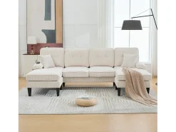 Best Merax Sofá de canto moderno em formato de U com 4 lugares e 2 chaises longues - 250 x 130 x 88 cm - com estofamento e encosto - veludo - Bege