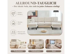 Best Merax Sofá de canto moderno em formato de U com 4 lugares e 2 chaises longues - 250 x 130 x 88 cm - com estofamento e encosto - veludo - Bege