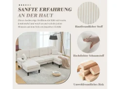 Best Merax Sofá de canto moderno em formato de U com 4 lugares e 2 chaises longues - 250 x 130 x 88 cm - com estofamento e encosto - veludo - Bege