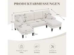 Best Merax Sofá de canto moderno em formato de U com 4 lugares e 2 chaises longues - 250 x 130 x 88 cm - com estofamento e encosto - veludo - Bege