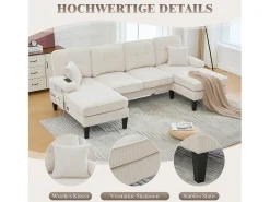 Best Merax Sofá de canto moderno em formato de U com 4 lugares e 2 chaises longues - 250 x 130 x 88 cm - com estofamento e encosto - veludo - Bege
