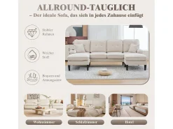 Sofá*Merax Sofá de canto moderno em formato de U com 4 lugares e 2 chaises longues - 250 x 130 x 88 cm - com estofamento e encosto - linho - Bege