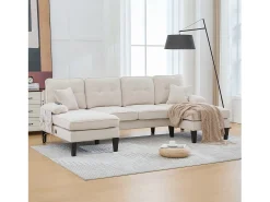 Sofá*Merax Sofá de canto moderno em formato de U com 4 lugares e 2 chaises longues - 250 x 130 x 88 cm - com estofamento e encosto - linho - Bege