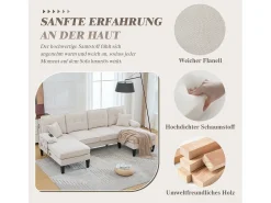 Sofá*Merax Sofá de canto moderno em formato de U com 4 lugares e 2 chaises longues - 250 x 130 x 88 cm - com estofamento e encosto - linho - Bege