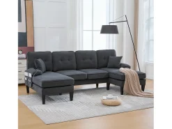Sofá*Merax Sofá de canto moderno em formato de U com 4 lugares e 2 chaises longues - 250 x 130 x 88 cm - com estofamento e encosto - veludo - cinza Cinzento