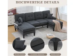 Sofá*Merax Sofá de canto moderno em formato de U com 4 lugares e 2 chaises longues - 250 x 130 x 88 cm - com estofamento e encosto - veludo - cinza Cinzento