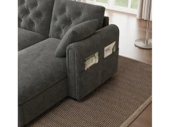 Sofá*ModernLuxe Sofá de canto moderno em L - Com espaço de armazenamento - Ajustável para esquerda e direita - Com bolsos laterais de armazenamento - Veludo - ​​Cinza​ Cinzento