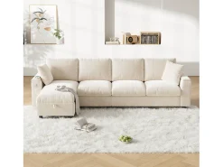 ModernLuxe Sofá de canto moderno em L - com 2 porta-copos - 1 porta USB e 1 porta Tipo-C - com 2 braços com armazenamento - Tecido de pelúcia -^ Sofá