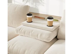 ModernLuxe Sofá de canto moderno em L - com 2 porta-copos - 1 porta USB e 1 porta Tipo-C - com 2 braços com armazenamento - Tecido de pelúcia -^ Sofá
