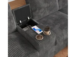 Outlet ModernLuxe Sofá de canto moderno em U - com USB e Type-C - com 2 pés de apoio com armazenamento - com 2 porta-copos - veludo canelado - Cinza Cinzento