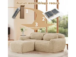 Clearance DripeX Sofá de Canto Modular 2 lugares em tecido peluche, com puff e 2 almofadas, 204x179x73cm, Caqui