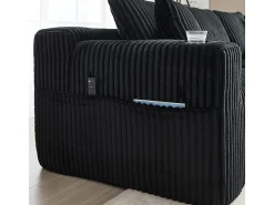 Sofá|DripeX Sofá de Canto Modular 3 Lugares, de Veludo Cotelê, com Porta-copos, Almofadas e Bolsos Laterais, Chaise Longue 118cm, Preto