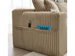 Best DripeX Sofá de Canto Modular 3 Lugares, de Veludo Cotelê, com Porta-copos, Almofadas e Bolsos Laterais, Chaise Longue 118cm, Caqui