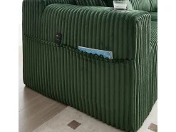 Sofá|DripeX Sofá de Canto Modular 3 Lugares, de Veludo Cotelê, com Porta-copos, Almofadas e Bolsos Laterais, Chaise Longue 118cm, Verde