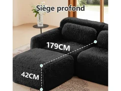 DripeX Sofá de Canto Modular 2 lugares em tecido peluche, com puff e 2 almofadas, 204x179x73cm,^ Sofá
