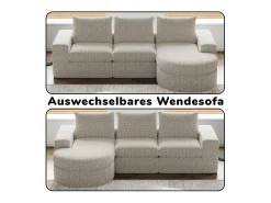 Best DripeX Sofá de Canto Modular 3 Lugares, com Chaise Longue Curva Reversível, 3 Almofadas e Almofadas Cervicais, Tecido Chenille, Bege