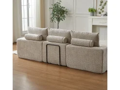 Best DripeX Sofá de Canto Modular 3 Lugares, com Chaise Longue Curva Reversível, 3 Almofadas e Almofadas Cervicais, Tecido Chenille, Bege