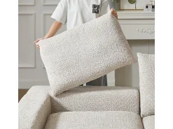 Best DripeX Sofá de Canto Modular 3 Lugares, com Chaise Longue Curva Reversível, 3 Almofadas e Almofadas Cervicais, Tecido Chenille, Bege