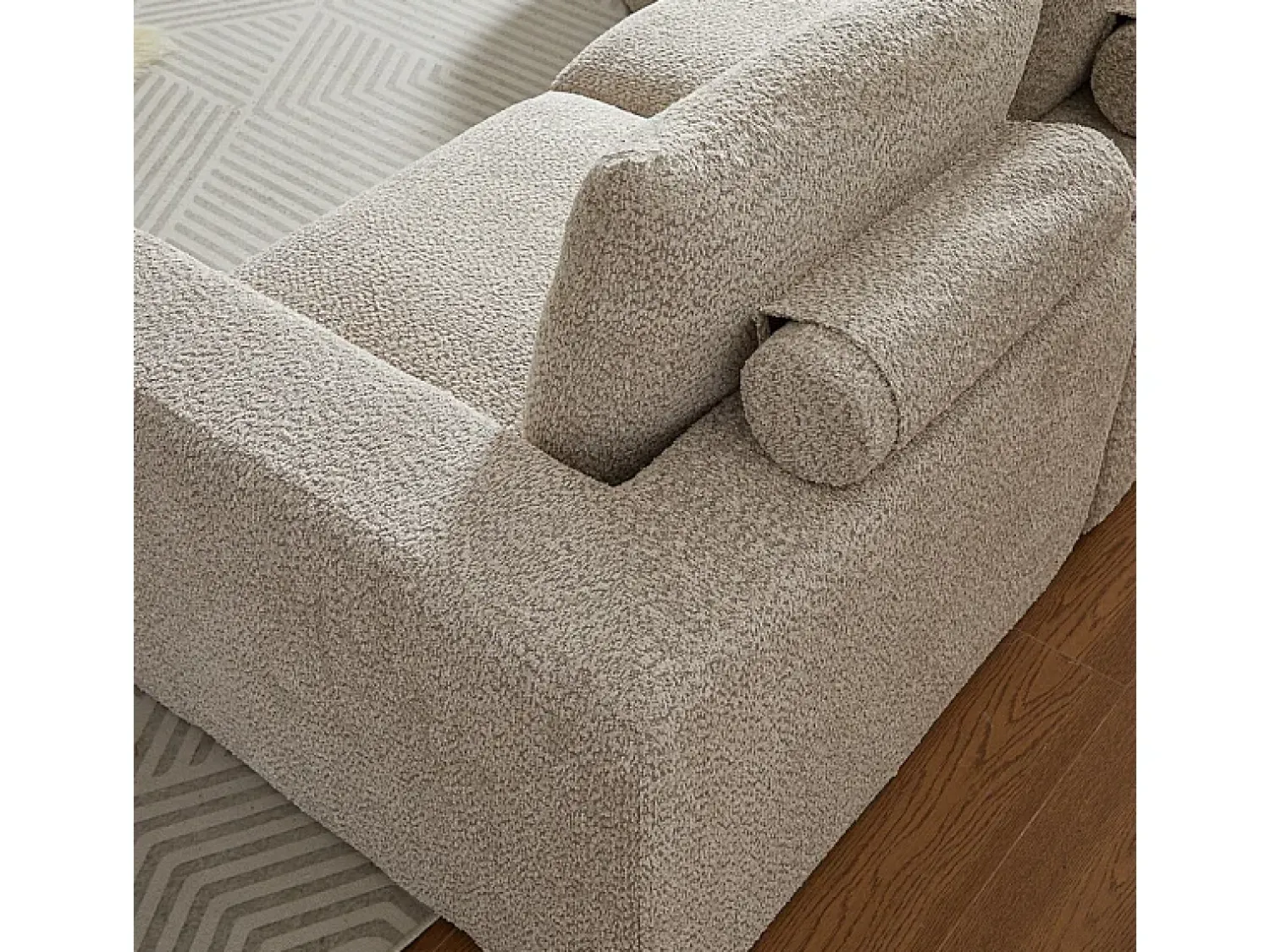 Best DripeX Sofá de Canto Modular 3 Lugares, com Chaise Longue Curva Reversível, 3 Almofadas e Almofadas Cervicais, Tecido Chenille, Bege