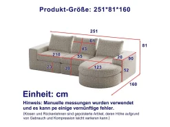 Best DripeX Sofá de Canto Modular 3 Lugares, com Chaise Longue Curva Reversível, 3 Almofadas e Almofadas Cervicais, Tecido Chenille, Bege
