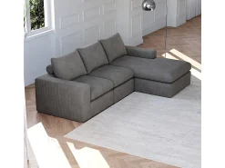 Hot DripeX Sofá de Canto Modular 3 Lugares, de Veludo Cotelê, com Chaise Longue Reversível, 3 Almofadas e Almofadas Cervicais, Cinza Antracito Cinza antracite