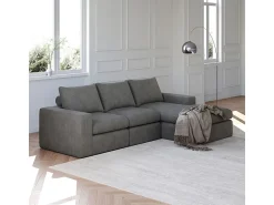 Hot DripeX Sofá de Canto Modular 3 Lugares, de Veludo Cotelê, com Chaise Longue Reversível, 3 Almofadas e Almofadas Cervicais, Cinza Antracito Cinza antracite