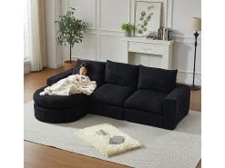 DripeX Sofá de Canto Modular 3 Lugares, com Chaise Longue Curva Reversível, 3 Almofadas e Almofadas Cervicais, Tecido Chenille,^ Sofá