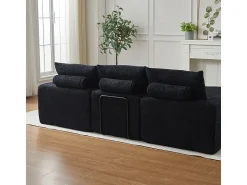 DripeX Sofá de Canto Modular 3 Lugares, com Chaise Longue Curva Reversível, 3 Almofadas e Almofadas Cervicais, Tecido Chenille,^ Sofá