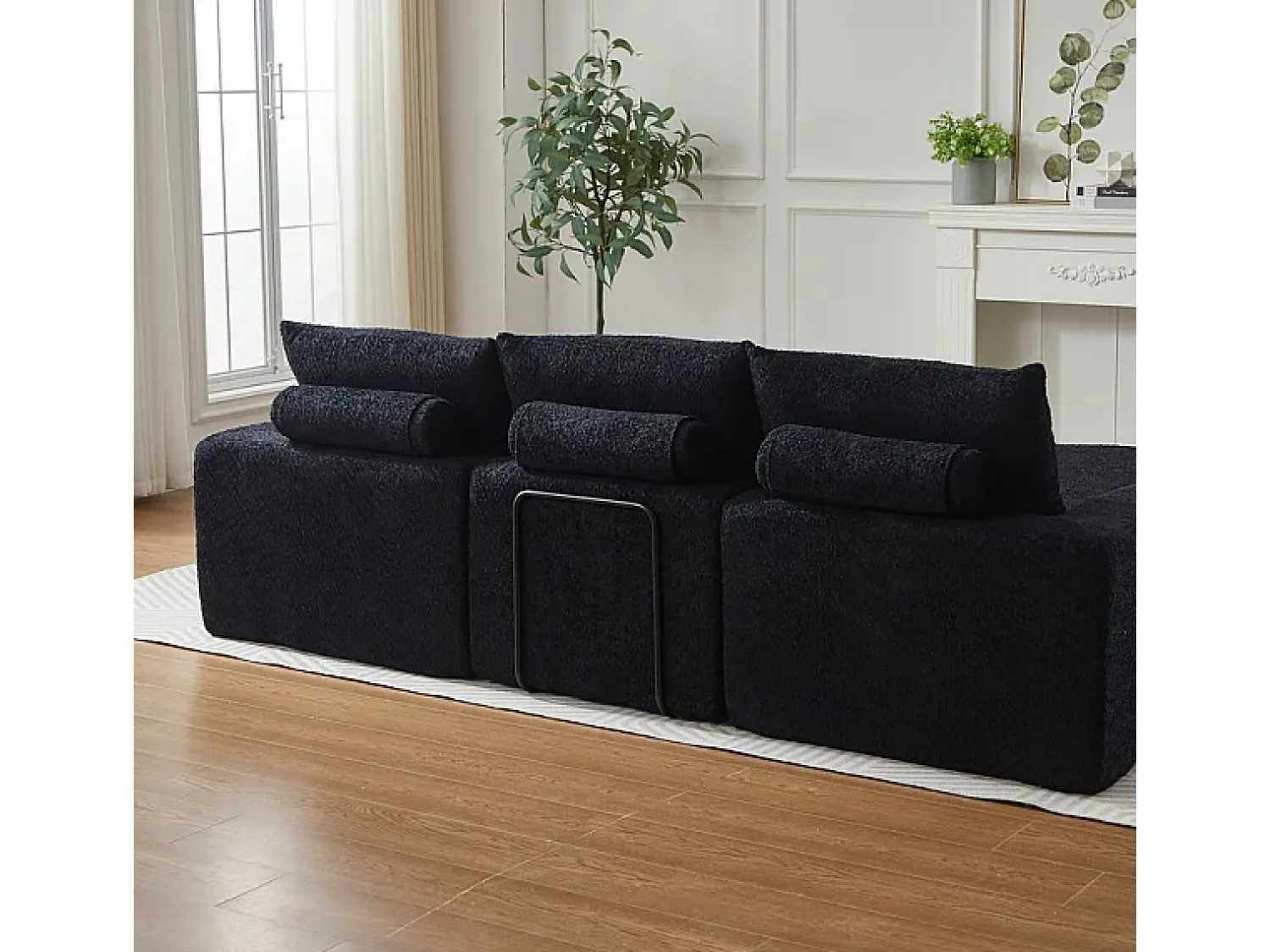 DripeX Sofá de Canto Modular 3 Lugares, com Chaise Longue Curva Reversível, 3 Almofadas e Almofadas Cervicais, Tecido Chenille,^ Sofá