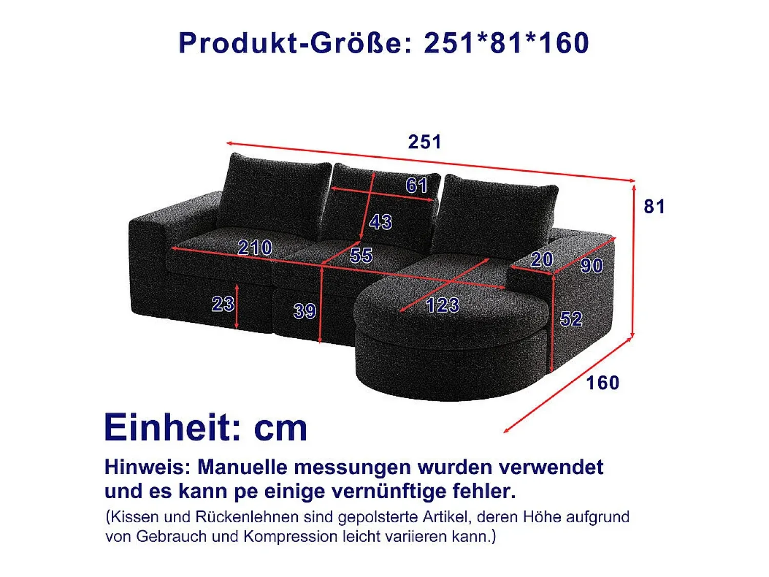 DripeX Sofá de Canto Modular 3 Lugares, com Chaise Longue Curva Reversível, 3 Almofadas e Almofadas Cervicais, Tecido Chenille,^ Sofá