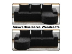 DripeX Sofá de Canto Modular 3 Lugares, com Chaise Longue Curva Reversível, 3 Almofadas e Almofadas Cervicais, Tecido Chenille,^ Sofá