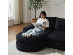 DripeX Sofá de Canto Modular 3 Lugares, com Chaise Longue Curva Reversível, 3 Almofadas e Almofadas Cervicais, Tecido Chenille,^ Sofá