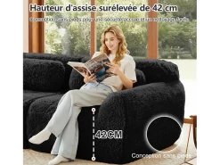 Sofá|DripeX Sofá de Canto Modular 3 lugares em tecido peluche, com puff e 3 almofadas, 291x179x73cm, Preto
