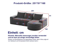 Sofá|DripeX Sofá de Canto Modular 3 Lugares, com Chaise Longue Curva Reversível, 3 Almofadas e Almofadas Cervicais, Tecido Chenille, Cinza Cinzento