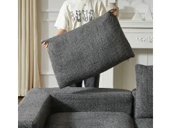 Sofá|DripeX Sofá de Canto Modular 3 Lugares, com Chaise Longue Curva Reversível, 3 Almofadas e Almofadas Cervicais, Tecido Chenille, Cinza Cinzento