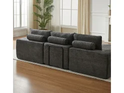 Sofá|DripeX Sofá de Canto Modular 3 Lugares, com Chaise Longue Curva Reversível, 3 Almofadas e Almofadas Cervicais, Tecido Chenille, Cinza Cinzento