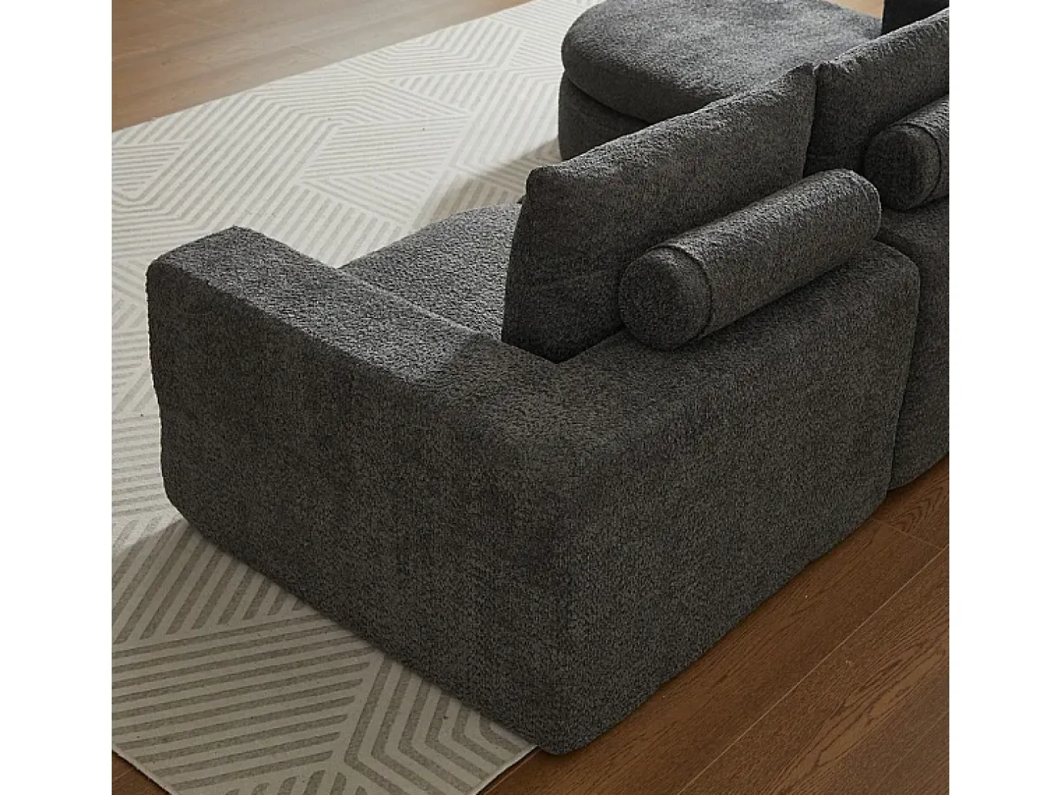 Sofá|DripeX Sofá de Canto Modular 3 Lugares, com Chaise Longue Curva Reversível, 3 Almofadas e Almofadas Cervicais, Tecido Chenille, Cinza Cinzento