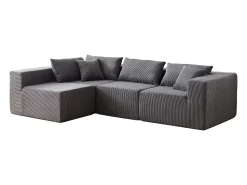 DripeX Sofá de canto modular - Veludo canelado - 3/4 lugares - 3 almofadas e 3 travesseiros -^ Sofá