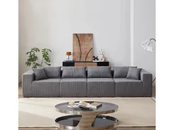 DripeX Sofá de canto modular - Veludo canelado - 3/4 lugares - 3 almofadas e 3 travesseiros -^ Sofá