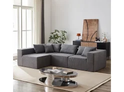 DripeX Sofá de canto modular - Veludo canelado - 3/4 lugares - 3 almofadas e 3 travesseiros -^ Sofá