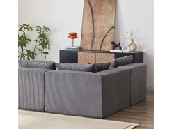 DripeX Sofá de canto modular - Veludo canelado - 3/4 lugares - 3 almofadas e 3 travesseiros -^ Sofá
