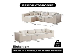 Sofá|DripeX Sofá de canto modular - Veludo canelado - 3/4 lugares - 3 almofadas e 3 travesseiros - Bege
