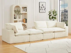 Vente-unique Sofá de canto modular com pufe em veludo canelado grosso CYROMA^ Sofá