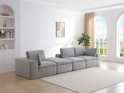 Sofá|Vente-unique Sofá de canto modular com pufe em tecido cinza CORTOLINE Cinzento