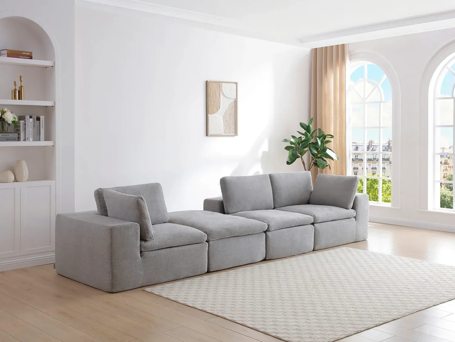 Sofá|Vente-unique Sofá de canto modular com pufe em tecido cinza CORTOLINE Cinzento